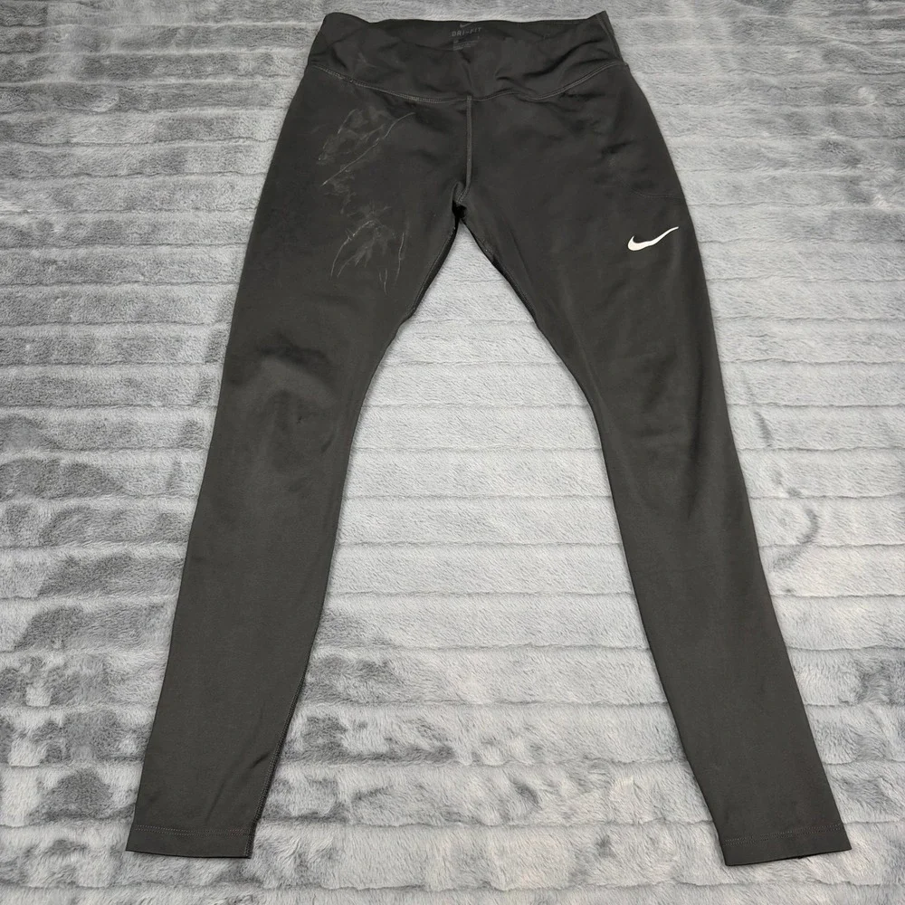 Nike Dri-FIT Womens Black Performance Running Leggings Mesh Panels Size Large